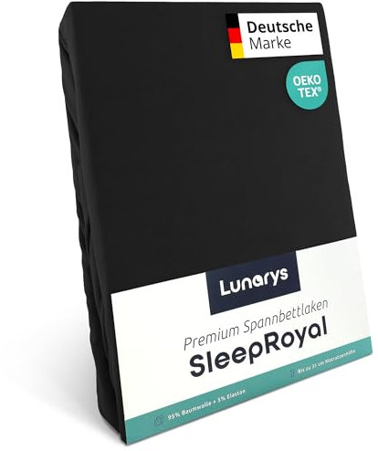 Lunarys® SleepRoyal Luxus Spannbettlaken 270x200 cm - Schwarz - 250 g/m² Premium Bettlaken - 40 cm Steghöhe - für hohe Matratzen, Boxspringbett & Matratze + Topper & Wasserbett - Stretch Jersey