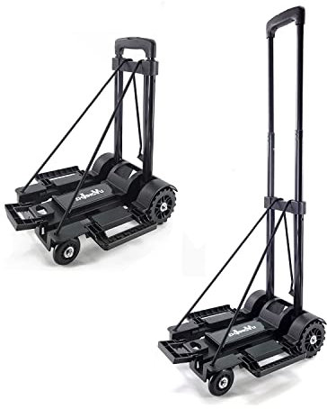 ZHJINGYU Sackkarre Klappbar, 45kg/100Lbs Transportkarre mit Teleskopstange - 2 Expanderseilen inklusive - Leichtgängige Räder - Ideal für Haushalt & Lagerung(4 Rad, Stahl)