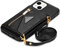 GUVAGI Handyhülle für iPhone 14 Hülle mit Band Handykette Case, Leder Cover Klapphülle Reißverschluss Stoßfest Schutzhülle Magnet Aesthetic Mädchen Handy Hülle mit Kette Umhängen (Schwarz)