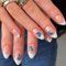 RUNRAYAY Blue Butterfly Acrylic Fack Nails Short with French Tips, Press on Nails for Women Girls, Nude Nails Press on Full Cover Nails Tips for Festival Salon Nail