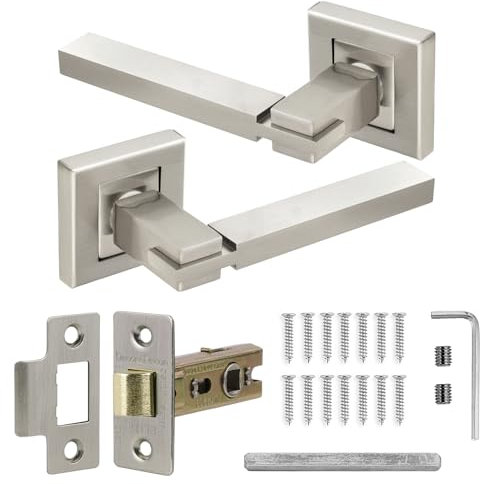 Decoranddecor Nexus Brushed Chrome Internal Door Handles – Aluminium Silver Handle Sets with Mortice Latch – Sleek and Durable Design for Wooden Interior Doors in Homes and Offices
