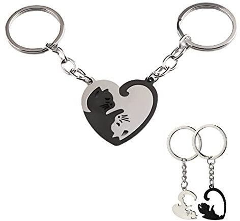 WUBAYI Lot de 2 porte-clés pour couple d'amitié en forme de cœur, porte-clés anti-perte de taille, breloque de sac, cadeau d'anniversaire, de Noël, de remise de diplôme, de Saint-Valentin,