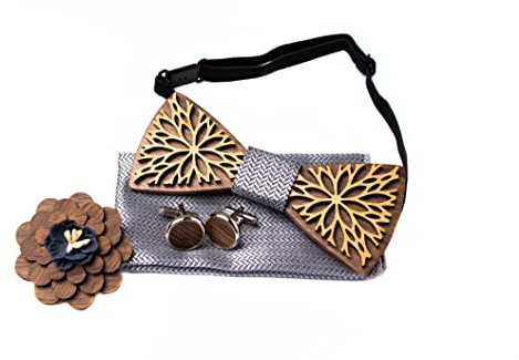 MM FASHION Holzfliege Herren Set mit Einstecktuch - Elegante Fliege aus Holz für Anzug, Hochzeit & Geschenk - Handgefertigte Bow Tie mit Stoffband - Stilvolles Accessoire für Männer (Silber)