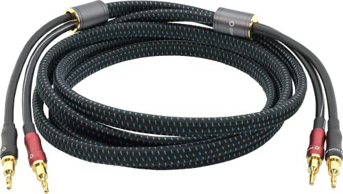 Oehlbach Transform Dual Plug - Lautsprecherkabel mit wechselbaren Bananen- und Kabelschuhsteckern - OFC-Kupfer 300W Leistung, hervorragender Leitfähigkeit, flexiblen Anschlüssen, 24ct vergoldet - 2x5m