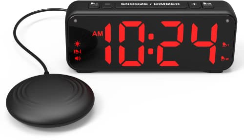 A5 Extreme Powerful Vibration Alarm Clock + Extra Loud Alarm for Heavy Sleeper/Deaf/Hearing Impaired, Extra Large Display for Elderly with Dual Alarm, Snooze and 5-level Adjustable Brightness (BLACK)