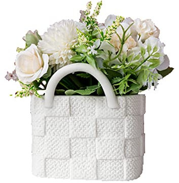 Portemonnaie Vase Blumen Tasche Innjoii - Keramik Vase mit Behandlung Cool Spaß modische Vase mattes Gitter Polnisch einzigartige kleine Vase niedliche Dekoration Zuhause Kamin Schlafzimmer, Weiß