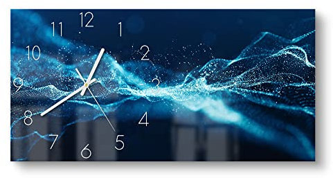 DEQORI Glasuhr | vertikal 60x30 cm | Motiv Glühende Partikel | große XXL Design Uhr aus Glas | leise Wanduhr für Wohnzimmer & Küche | moderne Hingucker Uhr für die Wand