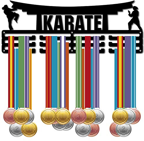 CREATCABIN Medaillenhalter Karate-Athleten Taekwondo Sport Metall Medaillenhalter Wandhalterung Dekoration Auszeichnungen Rahmengestell Für 3 Sprosse Medaillengewinner Laufturnen Über 60 Medaillen