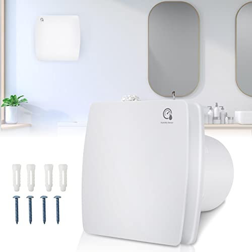 Sonnewelt Badlüfter 150mm Abluftventilator mit Feuchtigkeitssensor Abluftventilator einstellbarer Nachlaufzeit,mit Timing Wandventilator Küche WC Bad -weiß