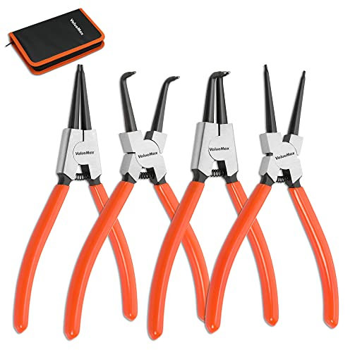 ValueMax Set di 4 Pinze per Anelli di Sicurezza 165mm e 180mm, Pinza per Seeger con Borsa Portatile, Punte Dritte e Curve per Bloccaggio Interno ed Esterno