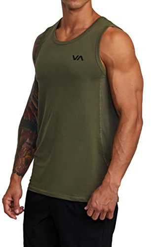RVCA Sport Men's Performance 4-Way Stretch Vent Tank Top (as1, Alpha, m, Regular, Regular, Olive)