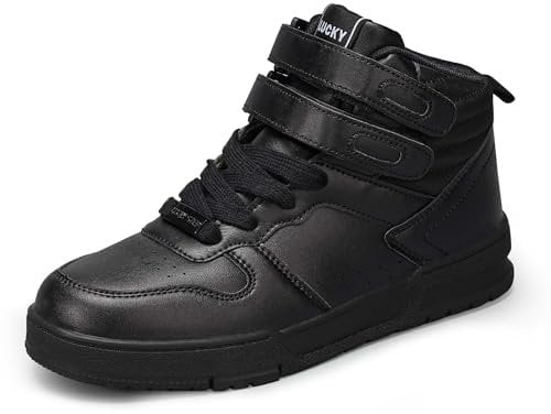 LUCKY STEP Damen-High-Top-Sneaker Basketball-Stiefeletten Turnschuhe mit Klettverschluss - lässige Kunstleder-Sneaker (Alles Schwarz, 9US-40EU-7UK)