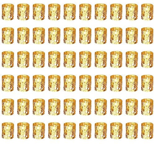 AWAVM 60PCS Wig Accessories, Dirty Braid Hair Extension Ring, Hollow Braid Decorative Ring Buckle, Hair Accessories (Gold)