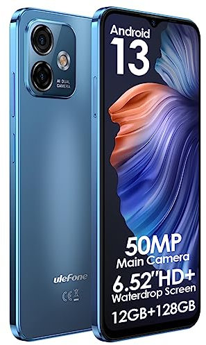 Ulefone Android 13 Mobile Phone Unlocked NOTE 16 PRO, Up to 12GB RAM+128GB ROM, 50MP+8MP Camera, DUAL SIM-Free Smartphone, 6.52'' HD+ Screen, 4400mAh Battery, Fingerprint+Face Unlock GPS Blue