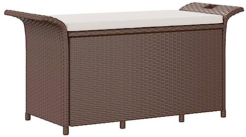 Festnight Gartenbank mit Stauraum Aufbewahrungsbank Gartentruhe Braun Outdoor-Bank 116x46x57 cm Terrassenbank Poly Rattan Garten-Sitzbank Balkonbank Balkonmöbel