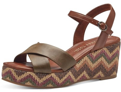MARCO TOZZI Sandali Donna con Tacco a Zeppa con Cinturino Regolabile Comodi, Verde (Olive Comb), 38 EU