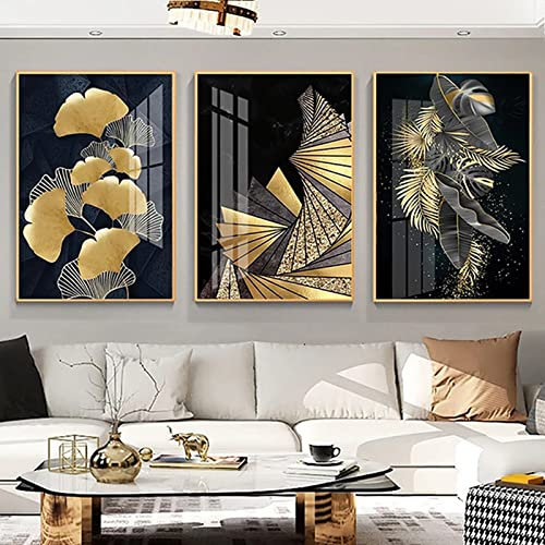 HEHGVCF Modern Einfachheit Pflanzen Leinwand Poster,Schwarzes Gold Bild,Gold Ginkgo Biloba Wandbilder,Bilder für Wohnzimmer Schlafzimmer Deko Gold Rahmenlos (A,40 x 60cm)