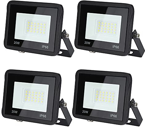 Sonnewelt LED Strahler Außen Fluter 4er 20W Aussenstrahler 1700lm Flutlicht 6000k Kaltweiß IP66 Wasserdicht Außenstrahler für Sportplatz Rasenflächen Hinterhof Auffahrt Garage Flur Garten