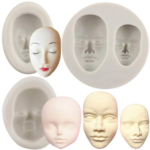 MYPRACS Lot De 3 Moules 3D En Silicone Pour Visage Humain Fondant Décoration De Gâteaux Chocolat Cupcakes Bonbons Argile Polymère Pâte À Gomme