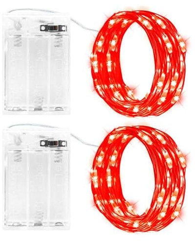 Gcstnn Lichterketten Batterie Timer, 2 Stück 3M 30LED Micro Fairy Lights IP65 Wasserdichte Kupferdraht Lichterkette für Zimmer Garten Krüge Flaschen Weihnachten Halloween In/Außen Deko DIY, Rot