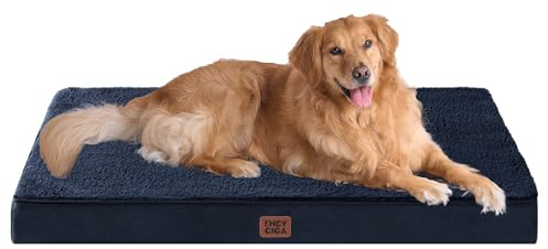 EHEYCIGA Orthopädisches Hundebett XL 112x81cm Waschbar, Marine Blau | Hundekissen mit Egg-Crate-Schaumstoff, Abnehmbarer Bezug, Rutschfeste Unterseite, Flauschiger Stoff, für Grosse Hunde