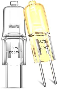 DoRight G6.35 Ampoules Halogènes 150W, 24V Dimmable Blanc Chaud 3000K Ampoules à 2 Broches en Capsule Lampes de Remplacement pour Projecteur de Diapositives, Lampes Suspendues, Lampes RV, Pack de 2