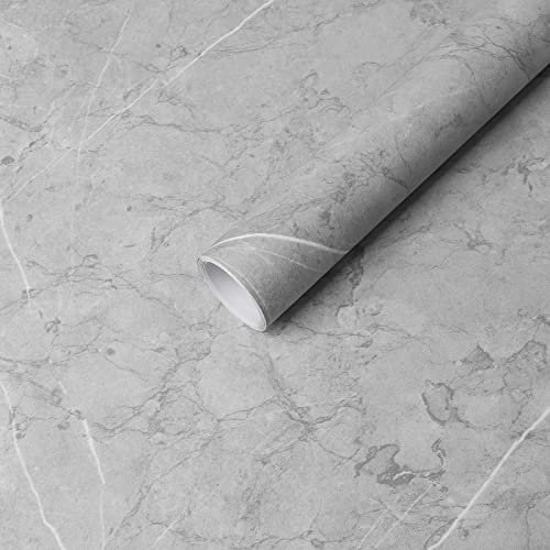 Hode Grey Marble Vinyl Wrap Self Adhesive Wallpaper 30cmx3m Peel and Stick Kitchen Worktop Covering Bathroom Wallpaper Removable Waterproof for Bedroom Bathroom Wall Paper Table Furniture
