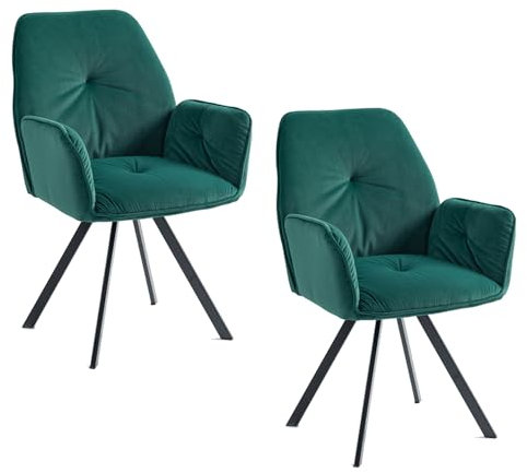 MEUBLE COSY Esszimmerstühle Drehbar 2er Set Küchenstuhl Polsterstuhl Drehstuhl mit Armlehne Sessel aus Samt Metallbeine, Sitzbreite 49 cm, für Esszimmer Wohnzimmer, Arbeitszimmer, Grün, 60x62x87.5cm