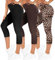 TNNZEET 3er Pack Capri Leggings Damen 3/4 für Sport, 7/8 Leggins High Waist Hose Sporthose für Gym Yoga(Schwarz/Leopard/Kaffee,L-XL)