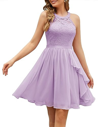 WedTrend Lavender Juniors Short Prom Dress Sheer Neckline Cocktail Dress Floral Bridesmaid Dress Sleeveless Wedding Guest Dress WT0213LavenderS