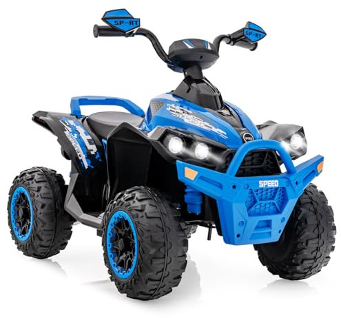 DREAMADE Quad Électrique Enfants 3-8Ans avec Vitesse Réglable,Voiture à Batterie 12V Multifonctions avec Marche Avant et Arrière,Lumières LED,Musique,Pédale,Klaxon,Charge 35KG (Bleu)