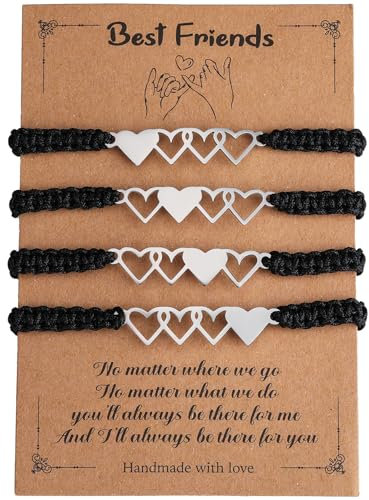 LEGENTLISUR 4 Stück Freundschaftsarmband Herz Silber Beste Freundschaft Armband Entfernung Übereinstimmun Beziehung armbänder Edelstahl Armbänder Armband Damen für Mädchen Damen Schwestern Bff