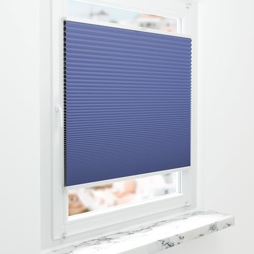 Schuette® Wabenplissee ohne Bohren ● Blackout x Honey ● Skyline (Blau) ● 90x130cm (Breite x Höhe) ● Suprafix Klemmhalter Incognito X ● 60 Sekunden Montage