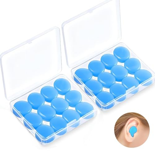 12 Pairs Silicone Ear Plugs for Sleeping Set, 32dB Noise Cancelling Ear Plugs, Waterproof Earplugs for Shooting, Airplanes, Concerts, Mowing, Studying, Swimming(Blue)