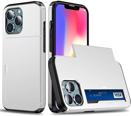 Beajew Coque Portefeuille pour iPhone 14 Pro Max avec Porte-Cartes, Étui de Protection Téléphone Double Couche Antichoc, Fente Cachée Coulissante, Antichoc TPU+PC Housse Portefeuille -Argent