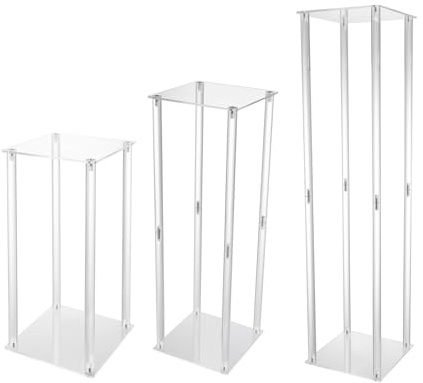 Taozhiyy 3 Stück Blumenständer aus Acryl, Stehend Pflanzenständer, Transparenter Vase, Hochzeiten Tafelaufsätze, Blumenvasen für Verlobung/Jahrestag/Party/Zuhause, 3 Größen: 40cm & 60cm & 80cm Hoch