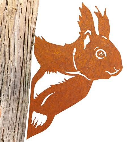 JYUECIAN Eichhörnchen Deko Rost Gartenstecker Herbst Gartendeko für Draußen, Baumstamm Rost Deko Herbst für Garten