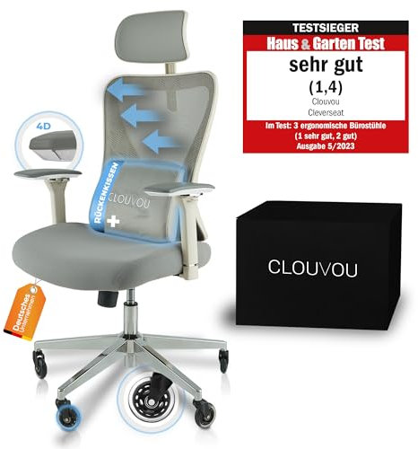 CLOUVOU CleverSeat Bürostuhl Ergonomisch [TESTSIEGER] Schreibtischstuhl 100% individuell einstellbar | Büro Stuhl & Gaming Stuhl | Computerstuhl Home Office Chair Ergonomic | Drehstuhl 150 kg