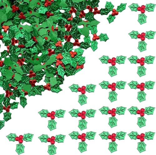 100PCS Christmas Artificial Holly Leaves and Berries, Christmas Artificial Holly Berries, Christmas Triple Leaf Holly Berry Decorations for Christmas Card, Gift Tags, DIY Craft Decorations