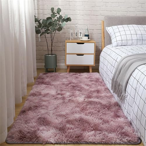 Highdi Tappeto Salotto Moderno Tintura a Nodi Tappeto Shaggy a Pelo Lungo Tappeto Camera da Letto Soffice Antiscivolo Lavabile Tappeti Moderni per Soggiorno, Camera da Letto (60x120cm,Viola)