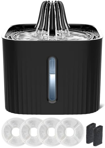 E-SMARTER Cat Water Fountain for Drinking, 2.5L Quiet Cat Fountain with 4x Activated Carbon Filters & 2x Sponges, Visible Water Level Cactus Shaped, Pet Water Fountain for Multiple Pets, Black