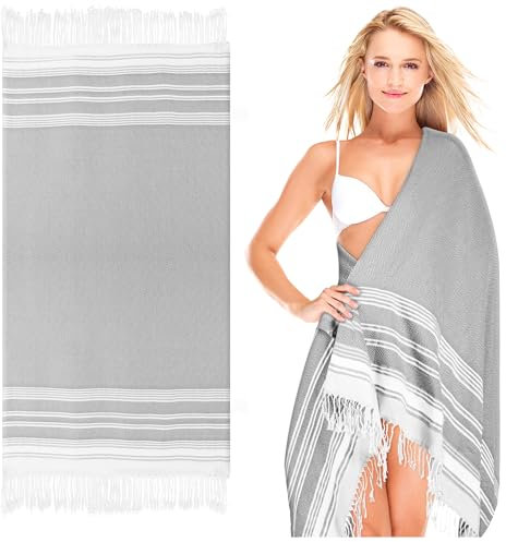 Zouway Hamamtuch aus 100% Baumwolle, 90x180cm Saugfähig und Schnelltrocknend, Türkisches Saunatuch, Strandtuch, Duschtuch, Badetuch, Yogatuch