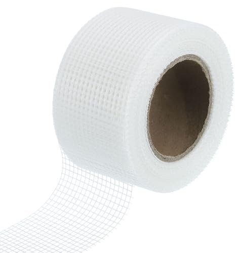sourcing map Drywall Joint Tape, 2 x 66Ft Self-Adhesive Fiberglass Cement Board Mesh Tape, Crack Patch Fabric for Wall Sheetrock Ceiling Crack Repairing Strengthening, White