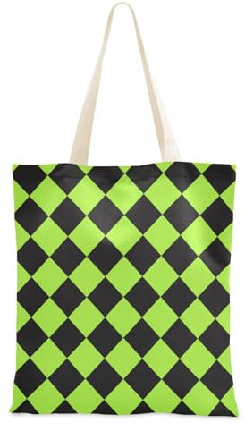 Pequeña bolsa de lona a cuadros, amarillo, verde, negro, para bricolaje, personalizada, amigo, Estampado, Talla única