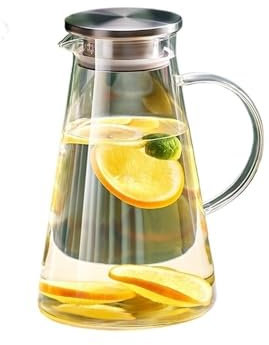Caraffa Acqua Jarra de agua de 2 l, transparente, resistente al calor, de vidrio, for agua fría, con asa y tapa, de gran capacidad, for uso doméstico y de oficina Bevande Fatte in Casa(Transparent)