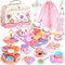 Teeservice Kinder Spielküche Zubehör: Prinzessin Teeparty Spielzeug mit Dessert, Tüllkleid & Krone – 63-teiliges Mädchen Spielzeug für Rollenspiele, Kinderküche Zubehör, Geburtstagsgeschenk ab 3 Jahre