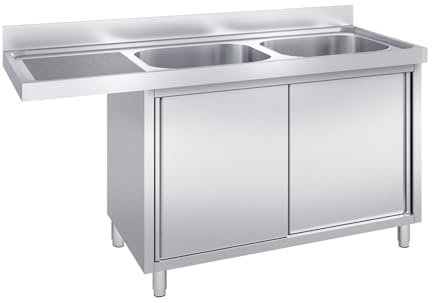 Ristoattrezzature - Lavello in Acciaio Inox Armadiato 160x70x95h cm - 2 vasche con vano lavastoviglie sx - Uso Professionale