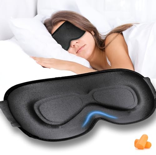 Mascherina Per Dormire, 3D Mascherina per Gli Occhi per Dormire la Luce,100% bloccare la Luci, Super Morbido e Confortevole per il Sonno, Maschera per Dormire per il Sonno, Viaggi, Pisolino (Nero)
