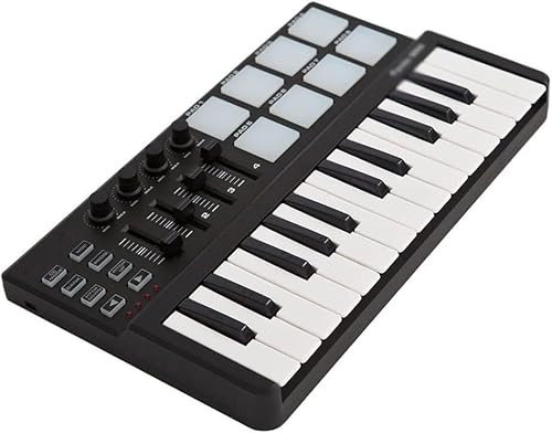 LABLADUO Piano Enrollable, Mini Teclado USB portátil de 25 Teclas, Controlador Midi y Almohadilla de batería, Controlador de Teclado Midi, Instrumentos Musicales