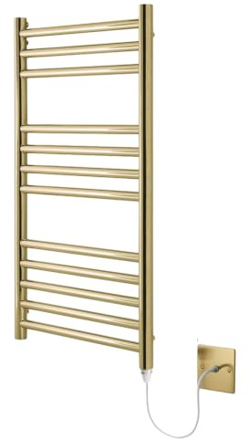 Manissa Boston Brushed Brass Electric Heated Towel Rail 400mm W x 800mm H